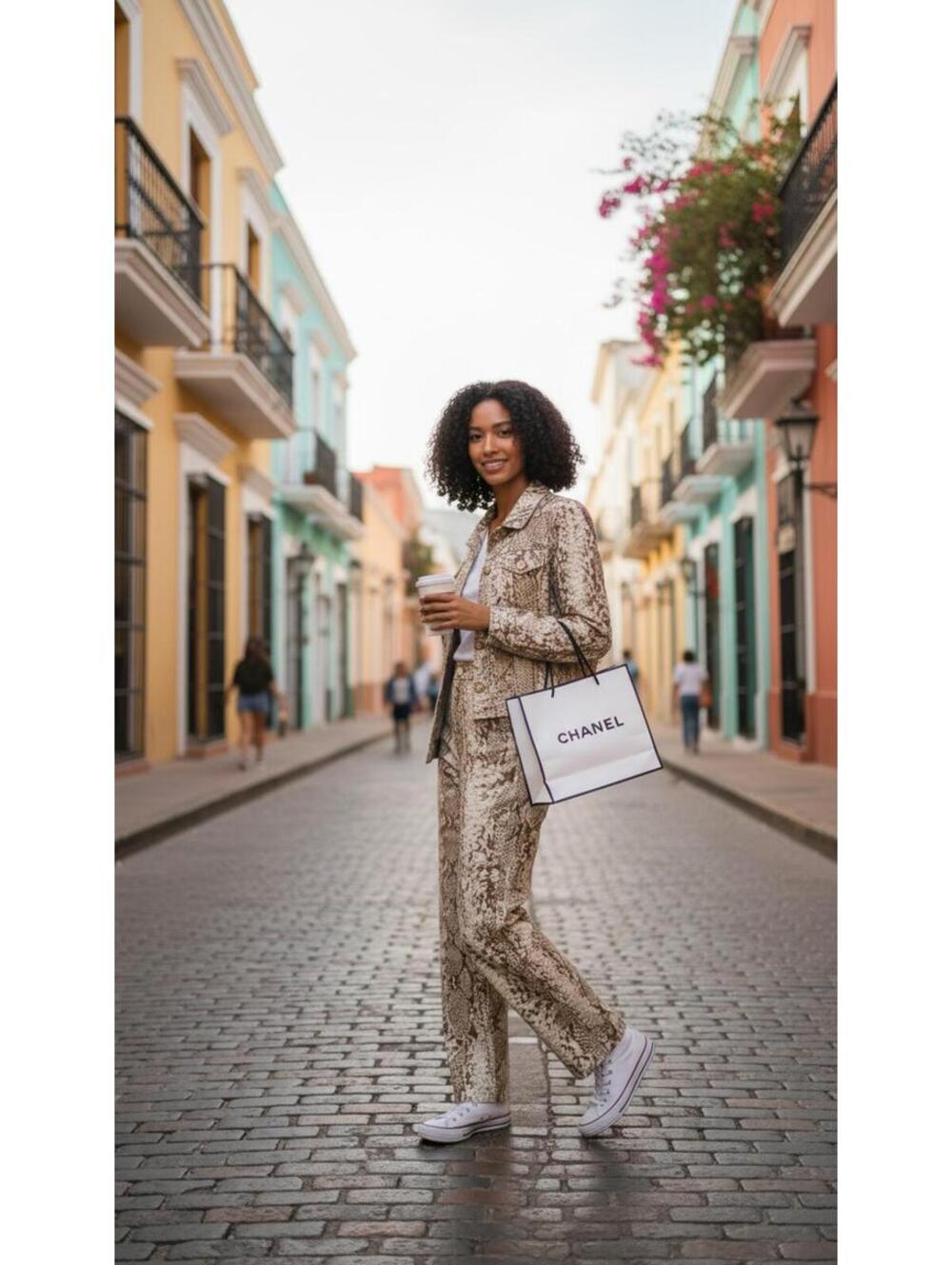 Two-Piece VINTAGE CACHE Snake Print Suit with Jacket and Pants
